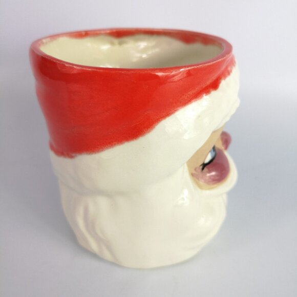 Vintage Ceramic Santa Christmas Mug Hand Painted Eyelashes Rosy Cheeks '82 Retro - Picture 5 of 9